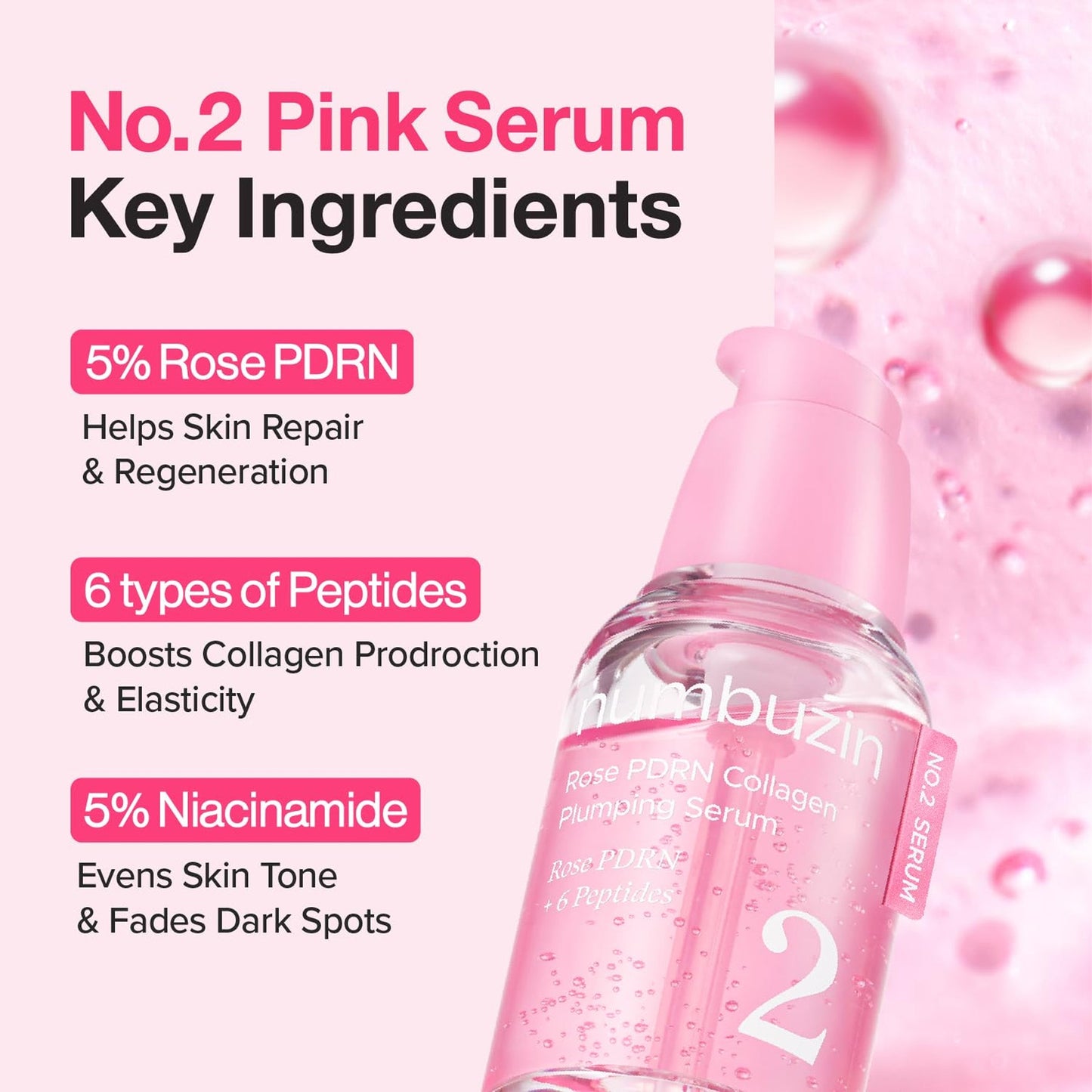 Numbuzin No.2 Rose PDRN Collagen Plumping Serum - 30ml
